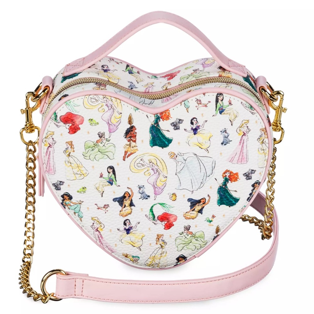 Disney Heart Crossbody Bag in Pink and Multicolor Princess Print